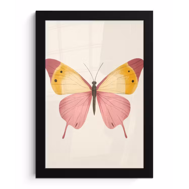 Vlinder - Illustratie - Roze fotolijst zwart zonder passe partout klein -3d