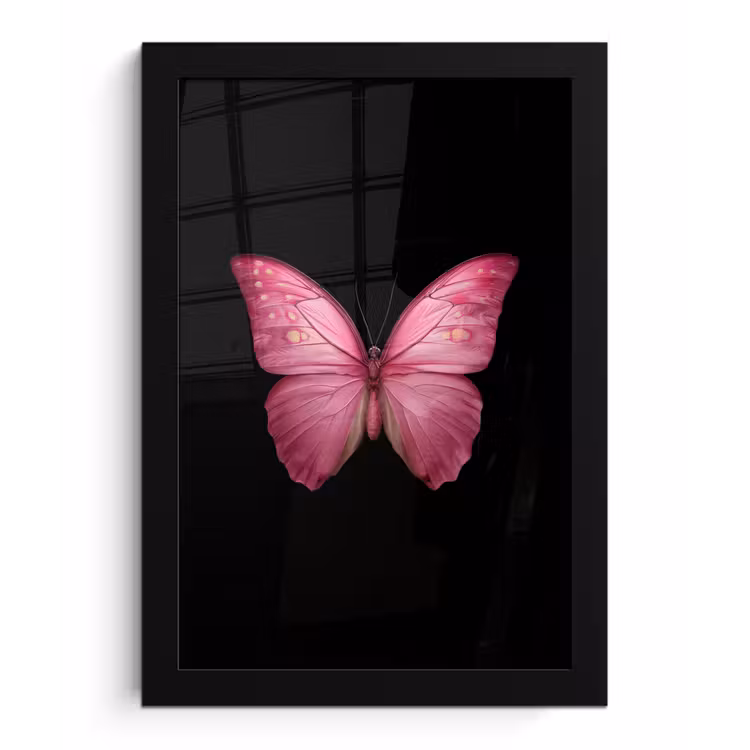 Vlinder - roze - Elegant fotolijst zwart zonder passe partout klein -3d