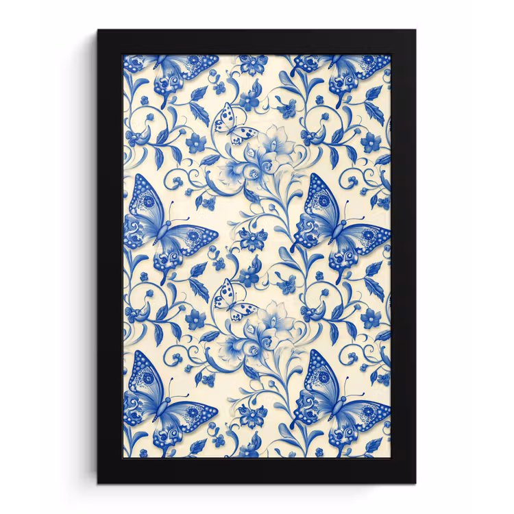Vlinders - Bloemen - Blauw - Botanisch fotolijst zwart zonder passe partout klein 224 -3d