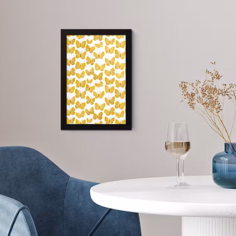 Vlinders - Botanisch - Illustratie - Geel - Wit fotolijst zwart zonder passe partout klein 224 -sfeer4