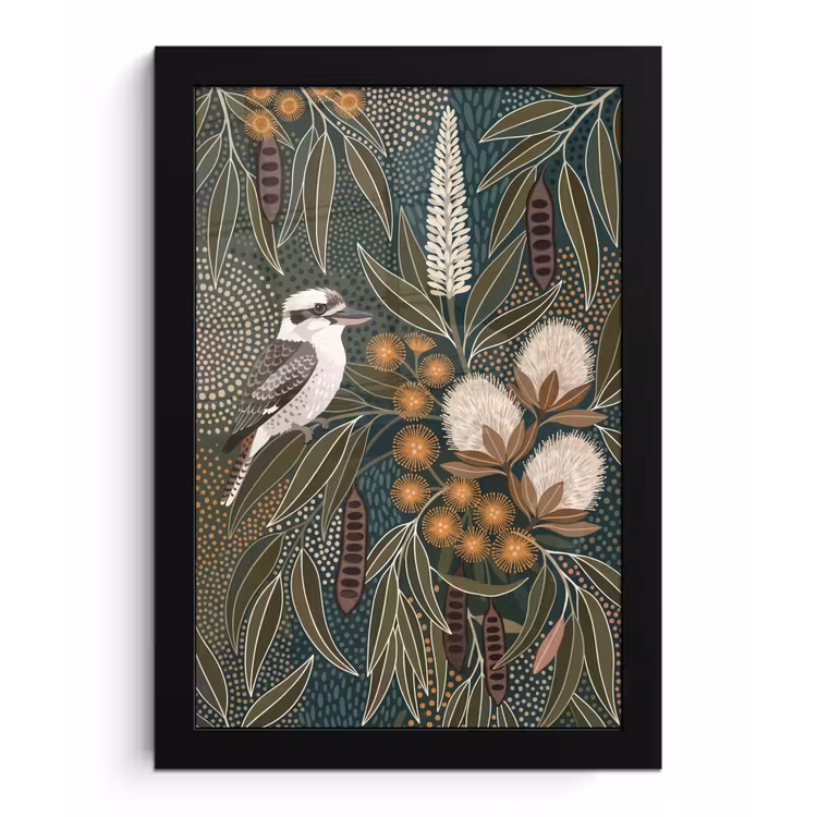 Vogel - Bladeren - Natuur - Illustratie - Groen fotolijst zwart zonder passe partout klein -3d