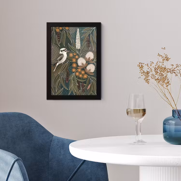 Vogel - Bladeren - Natuur - Illustratie - Groen fotolijst zwart zonder passe partout klein -sfeer4