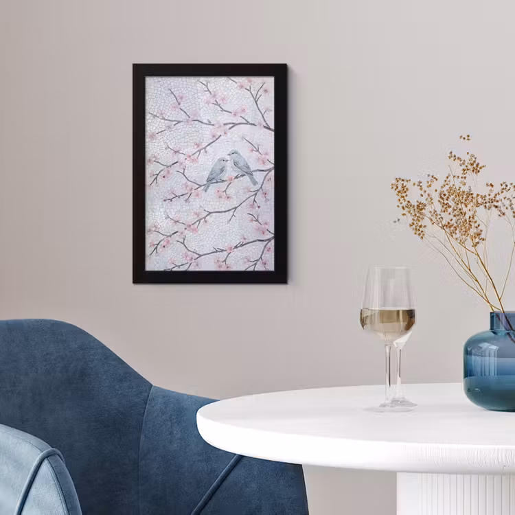 Vogel - Bloemen - Natuur - Mozaïek - Roze fotolijst zwart zonder passe partout klein -sfeer4