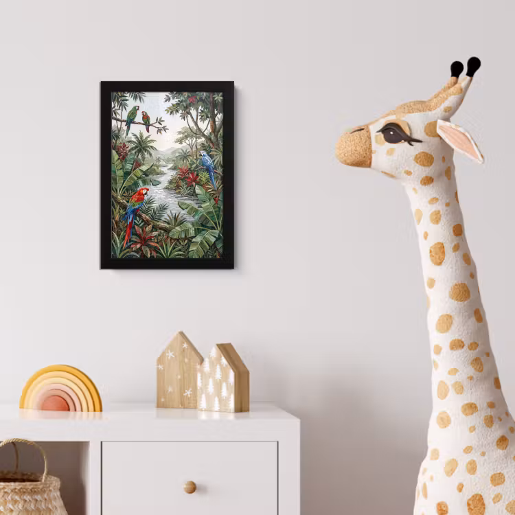 Vogel - Jungle - Natuur - Mozaïek - Groen fotolijst zwart zonder passe partout klein -usfeer4_kinderkamer