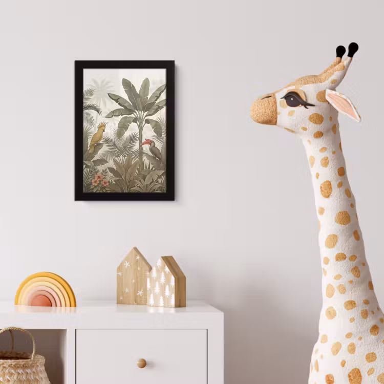 Vogel - Jungle - Tropisch - Illustratie - Groen fotolijst zwart zonder passe partout klein -usfeer4_kinderkamer