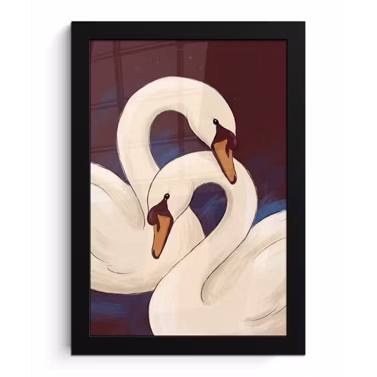 Vogel - Koppel - Liefde - Abstract - Wit fotolijst zwart zonder passe partout klein -3d