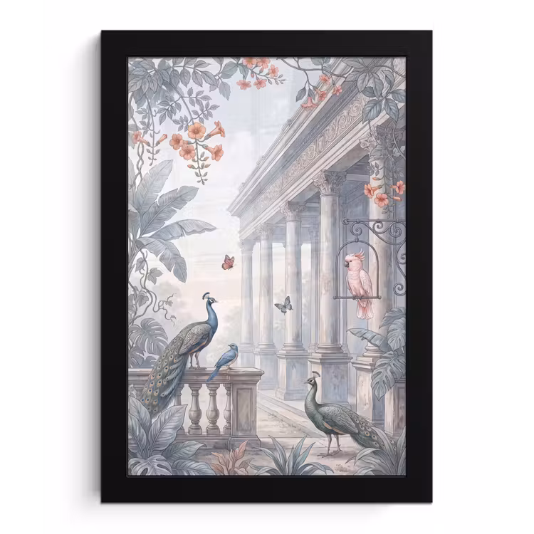 Vogel - Pauw - Architectuur - Klassiek - Groen fotolijst zwart zonder passe partout klein -3d