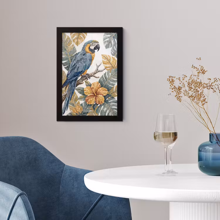 Vogel - Tak - Natuur - Mozaïek - Blauw fotolijst zwart zonder passe partout klein -sfeer4