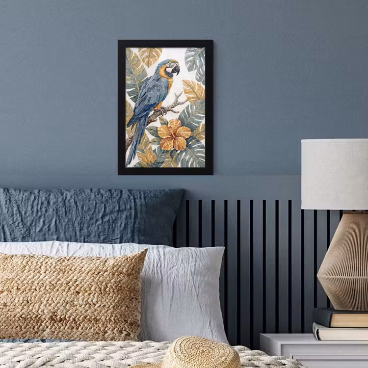 Vogel - Tak - Natuur - Mozaïek - Blauw fotolijst zwart zonder passe partout klein -sfeer3