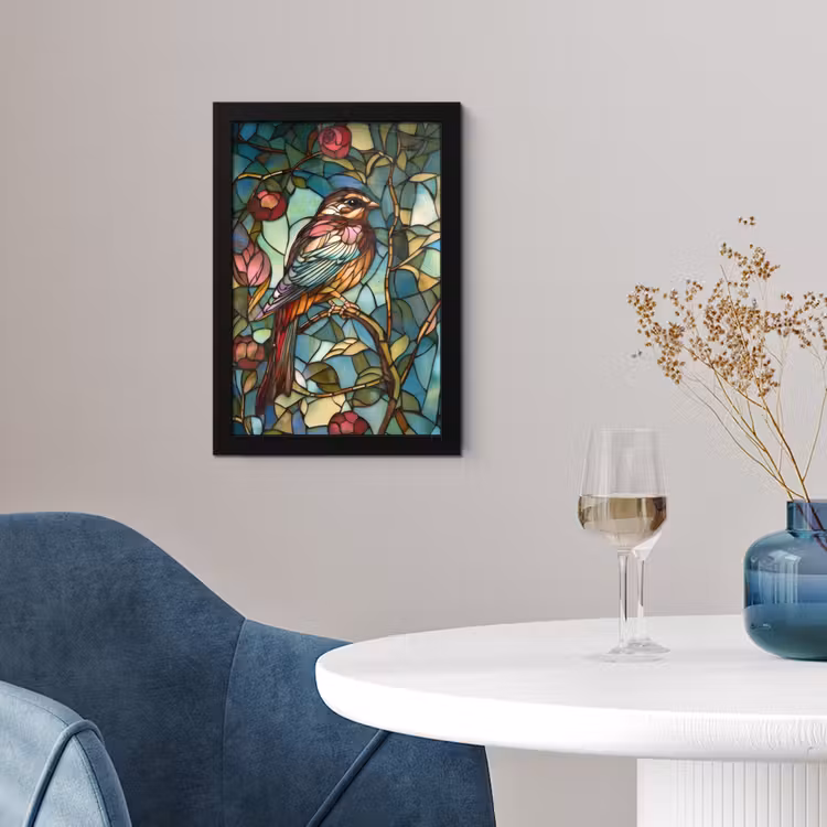 Vogel - Tak - Rozen - Mozaïek fotolijst zwart zonder passe partout klein -sfeer4