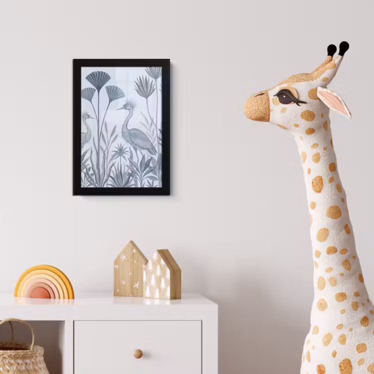 Vogel - Tropisch - Illustratie - Blauwgrijs - Natuur fotolijst zwart zonder passe partout klein -usfeer4_kinderkamer
