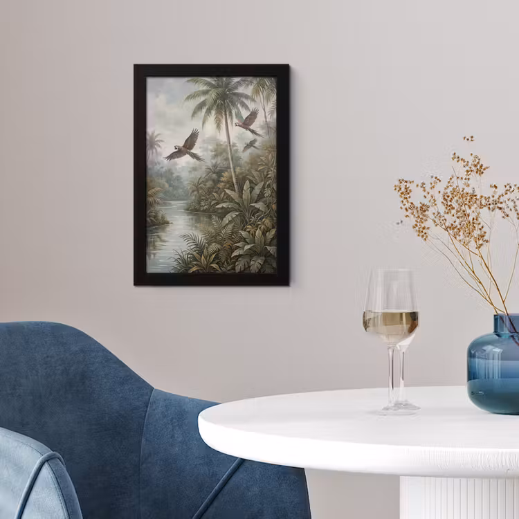 Vogel - Vliegend - Tropisch - Landschap - Klassiek fotolijst zwart zonder passe partout klein -sfeer4