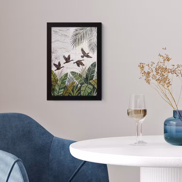 Vogel - Vliegend - Tropisch - Mozaïek - Groen fotolijst zwart zonder passe partout klein -sfeer4