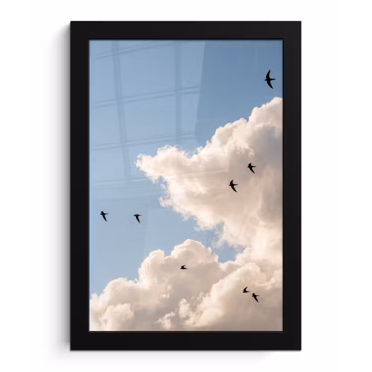 Vogel - Vlucht - Wolken - Natuur - Blauw fotolijst zwart zonder passe partout klein -3d