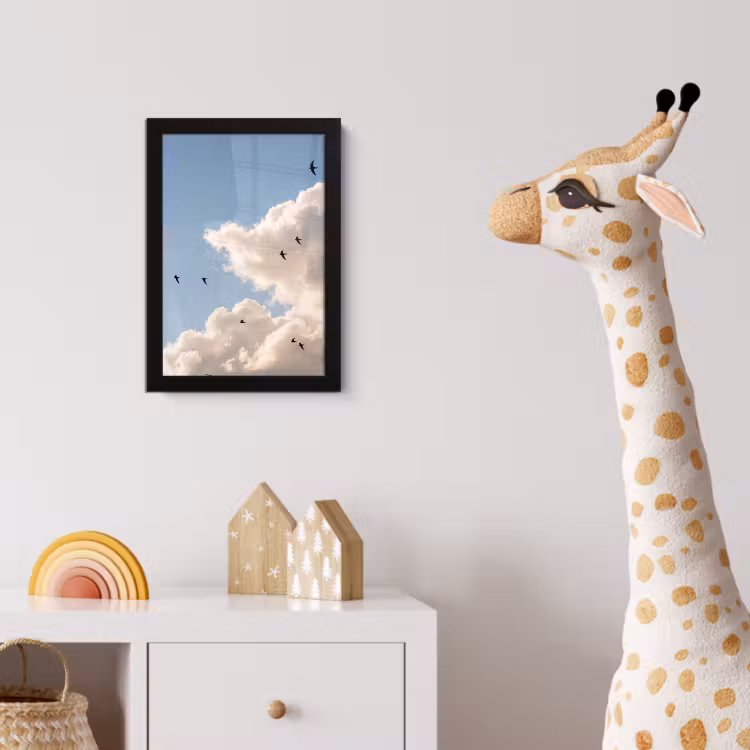 Vogel - Vlucht - Wolken - Natuur - Blauw fotolijst zwart zonder passe partout klein -usfeer4_kinderkamer