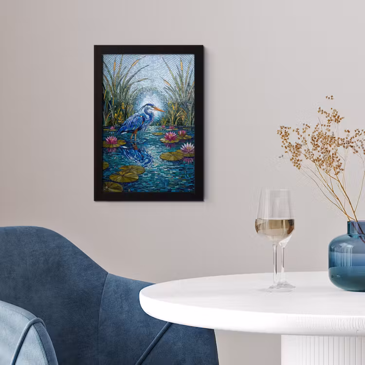Vogel - Water - Natuur - Abstract - Blauw fotolijst zwart zonder passe partout klein -sfeer4