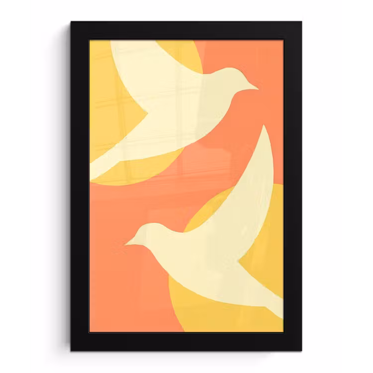 Vogels - Cirkels - Geel fotolijst zwart zonder passe partout klein -3d