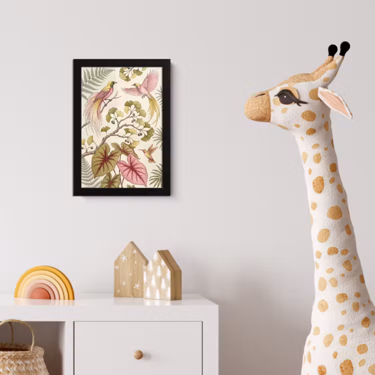 Vogels - Tropisch - Botanisch - Roze fotolijst zwart zonder passe partout klein -usfeer4_kinderkamer