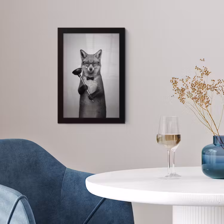 Vos - WC-ontstopper - Zwart - Wit fotolijst zwart zonder passe partout klein -sfeer4
