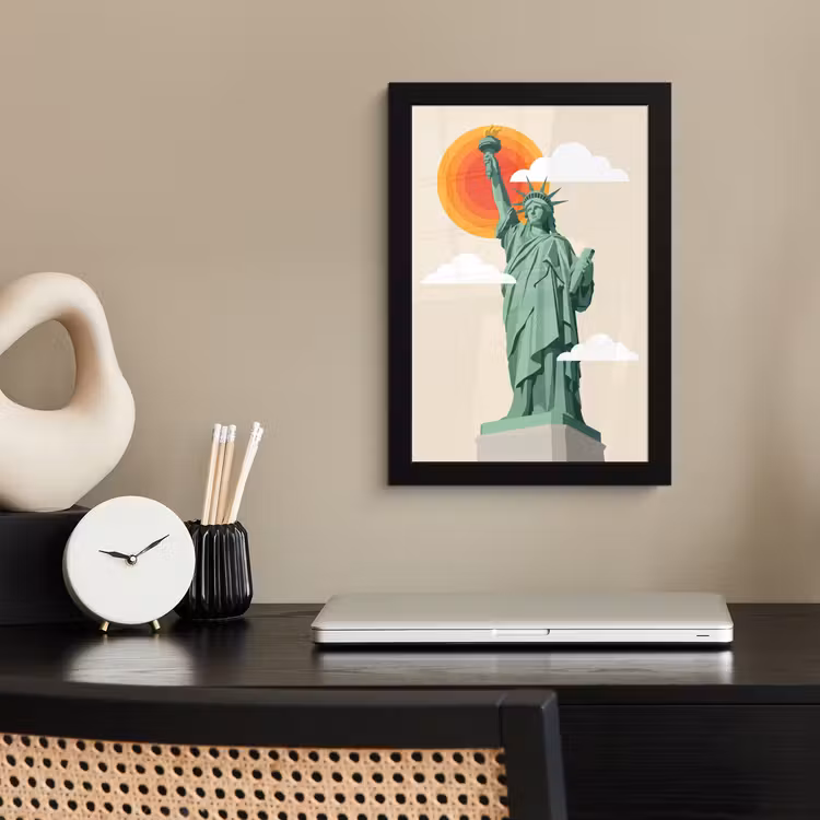 Vrijheidsbeeld - New York - Zon - Modern fotolijst zwart zonder passe partout klein -sfeer1