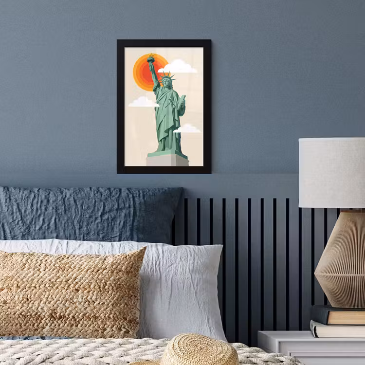 Vrijheidsbeeld - New York - Zon - Modern fotolijst zwart zonder passe partout klein -sfeer3