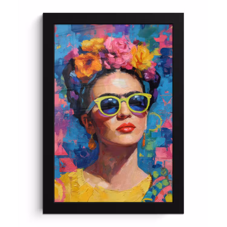 Vrolijk portret - Vrouw - Bloemenkroon fotolijst zwart zonder passe partout klein -3d