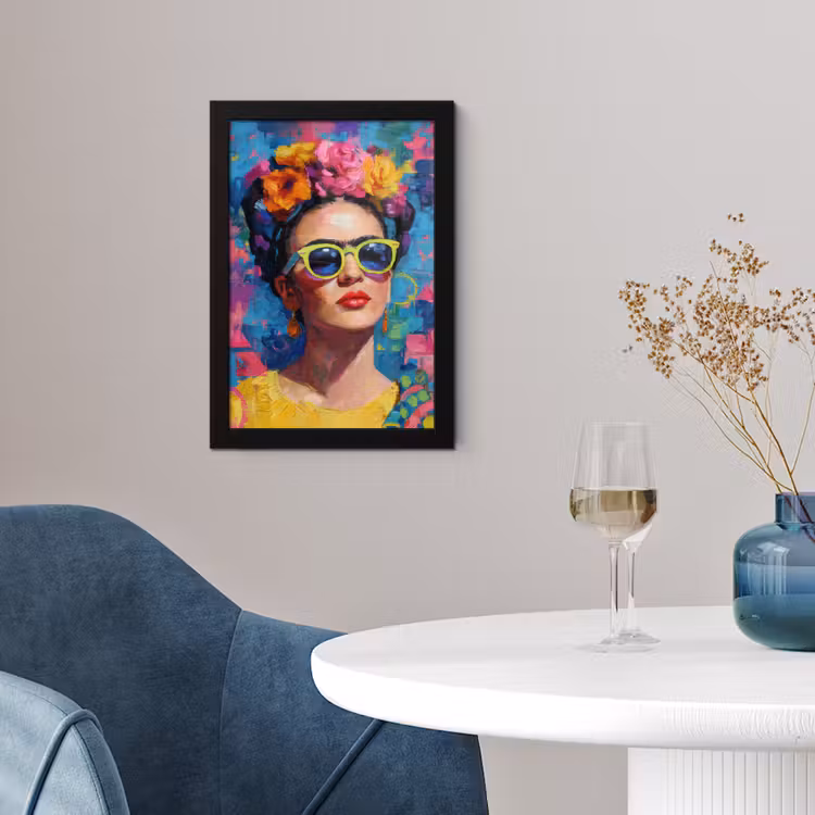 Vrolijk portret - Vrouw - Bloemenkroon fotolijst zwart zonder passe partout klein -sfeer4