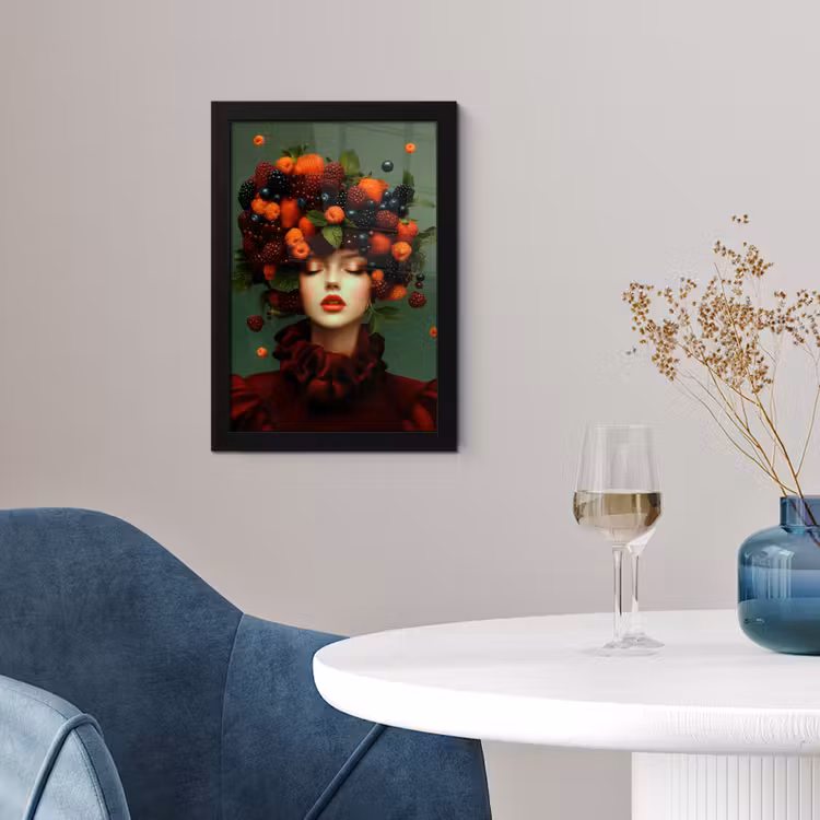 Vrouw - Aardbeien - Frambozen - Bramen - Bessen fotolijst zwart zonder passe partout klein -sfeer4