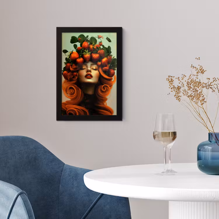 Vrouw - Aardbeien - Kroon fotolijst zwart zonder passe partout klein -sfeer4