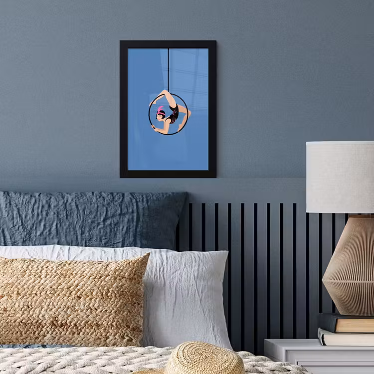 Vrouw - Aerial hoop - Art deco - Illustratie - Blauw fotolijst zwart zonder passe partout klein -sfeer3