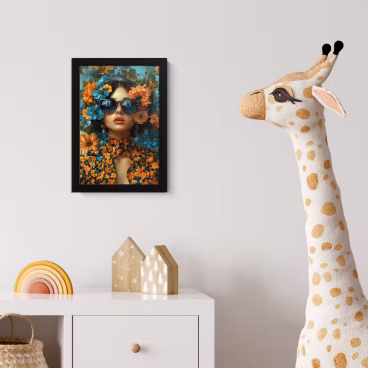 Vrouw - Bloemen - Oranje - Blauw - Modern fotolijst zwart zonder passe partout klein -usfeer4_kinderkamer