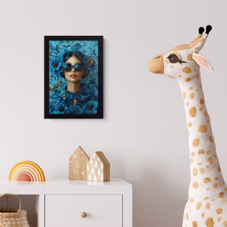Vrouw - Bloemen - Vlinders - Blauw - Abstract fotolijst zwart zonder passe partout klein -usfeer4_kinderkamer