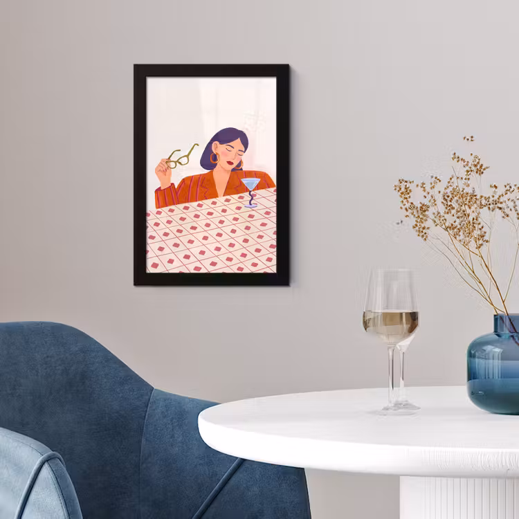 Vrouw - Bril - Cocktail - Illustratie - Modern fotolijst zwart zonder passe partout klein -sfeer4