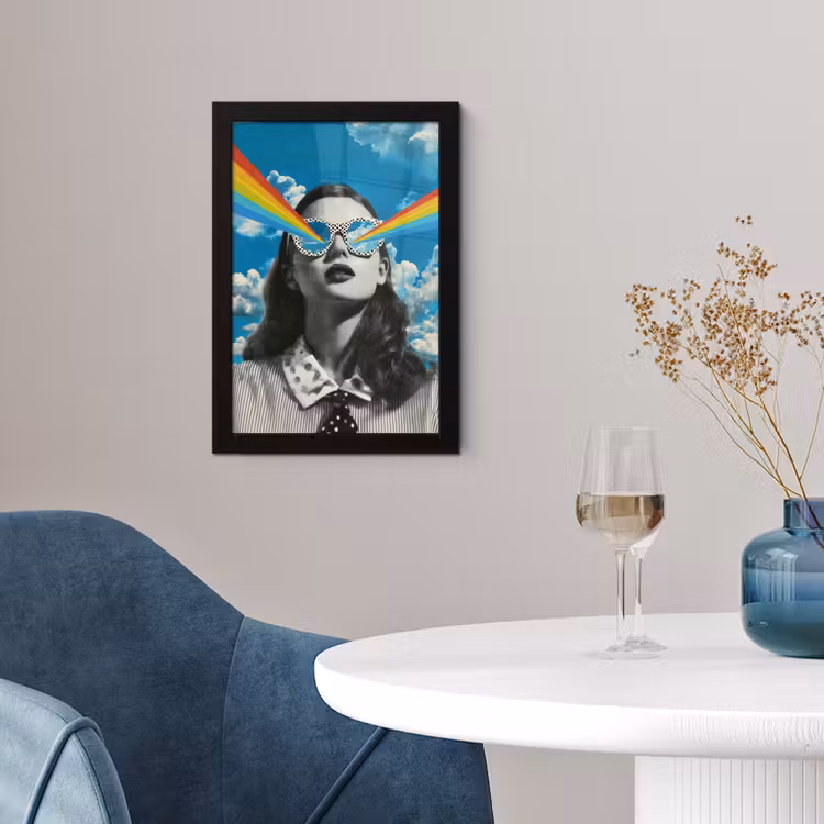 Vrouw - Bril - Regenboog - Wolken fotolijst zwart zonder passe partout klein -sfeer4