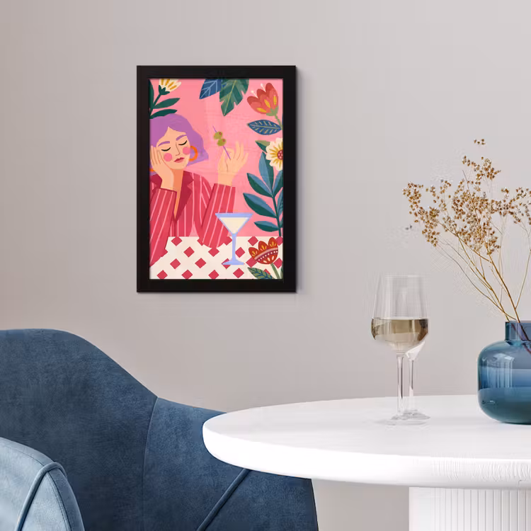 Vrouw - Cocktail - Bloemen - Modern - Roze fotolijst zwart zonder passe partout klein -sfeer4