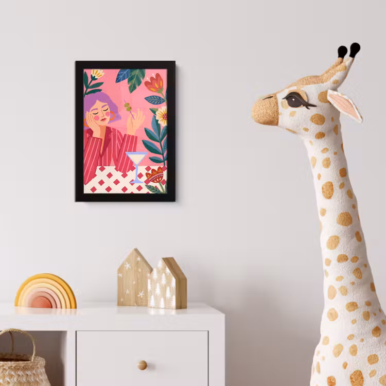 Vrouw - Cocktail - Bloemen - Modern - Roze fotolijst zwart zonder passe partout klein -usfeer4_kinderkamer