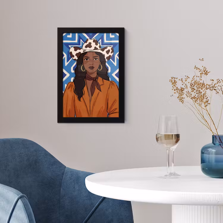 Vrouw - Cowboyhoed - Portret - Modern - Blauw fotolijst zwart zonder passe partout klein -sfeer4