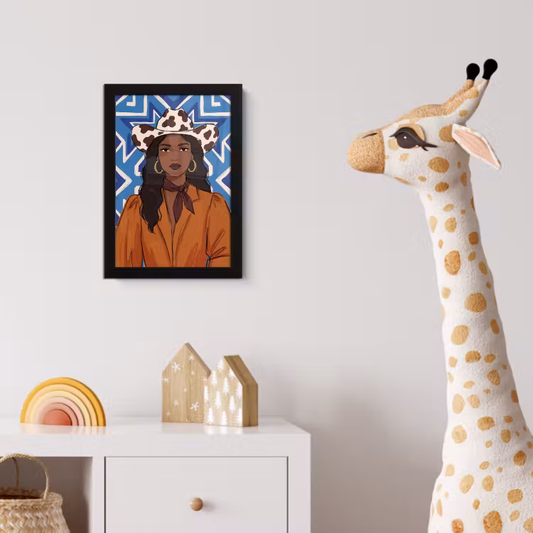 Vrouw - Cowboyhoed - Portret - Modern - Blauw fotolijst zwart zonder passe partout klein -usfeer4_kinderkamer