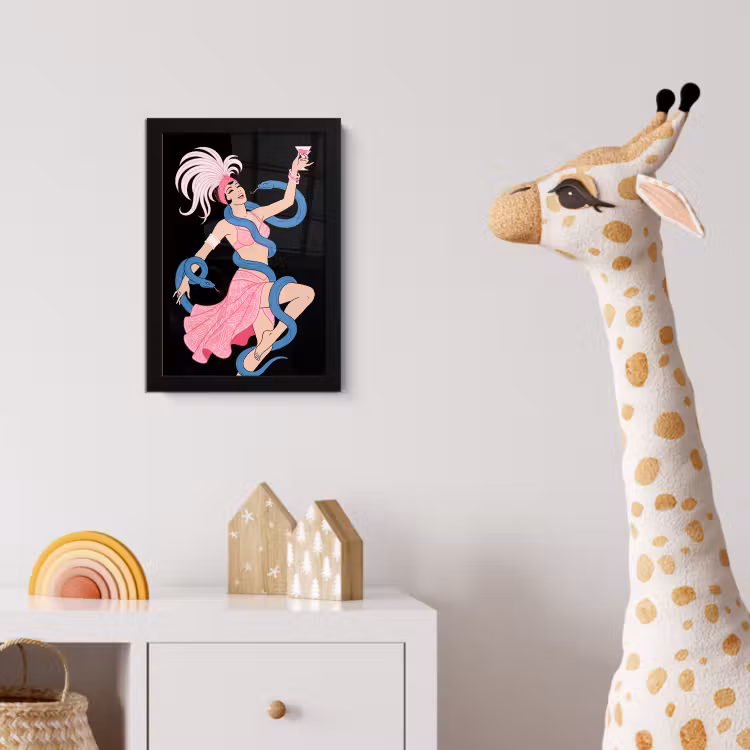 Vrouw - Danseres - Slangen - Art Deco - Roze fotolijst zwart zonder passe partout klein -usfeer4_kinderkamer