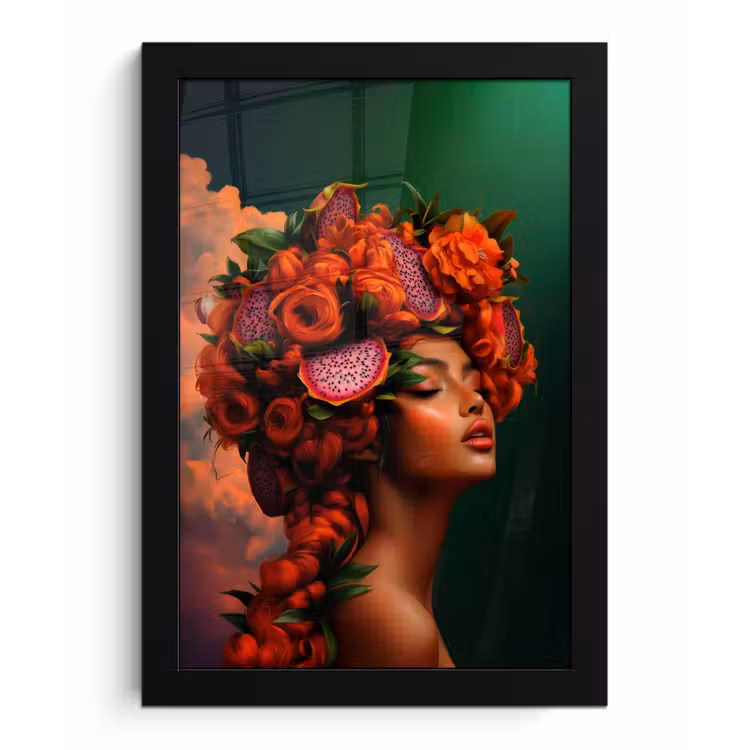 Vrouw - Drankenfruit - Rozen fotolijst zwart zonder passe partout klein -3d
