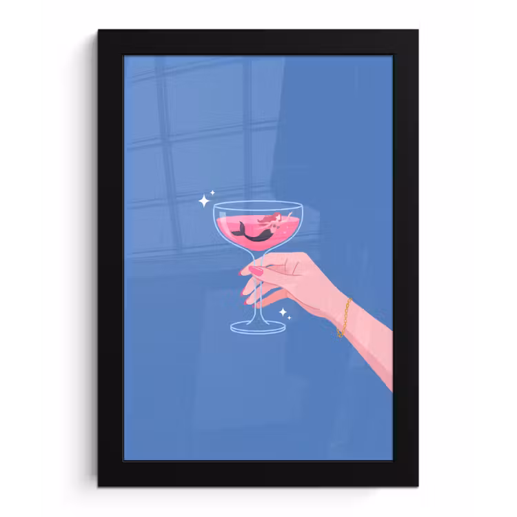 Vrouw - Glas - Abstract - Roze - Blauw fotolijst zwart zonder passe partout klein -3d
