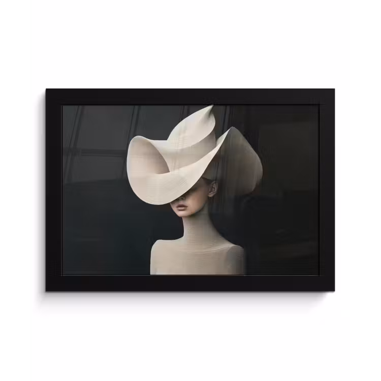Vrouw - Golvende - Hoed fotolijst zwart zonder passe partout klein -3d