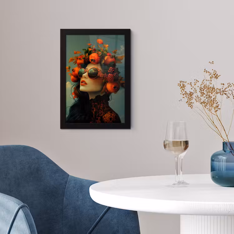 Vrouw - Granaatappel - Herfst - Zonnebril fotolijst zwart zonder passe partout klein -sfeer4