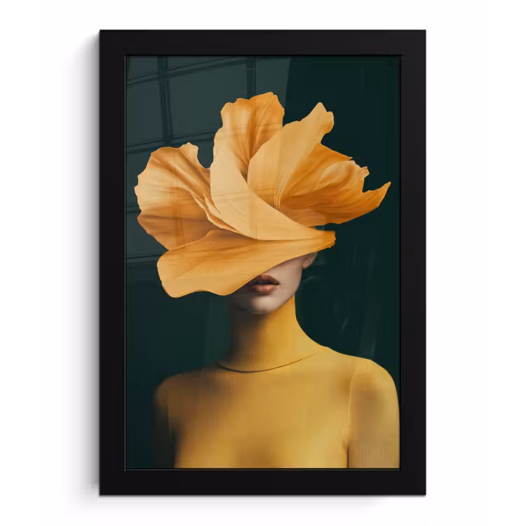 Vrouw - Hoed - Geel fotolijst zwart zonder passe partout klein -3d