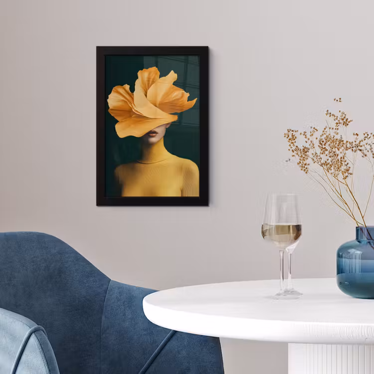 Vrouw - Hoed - Geel fotolijst zwart zonder passe partout klein -sfeer4