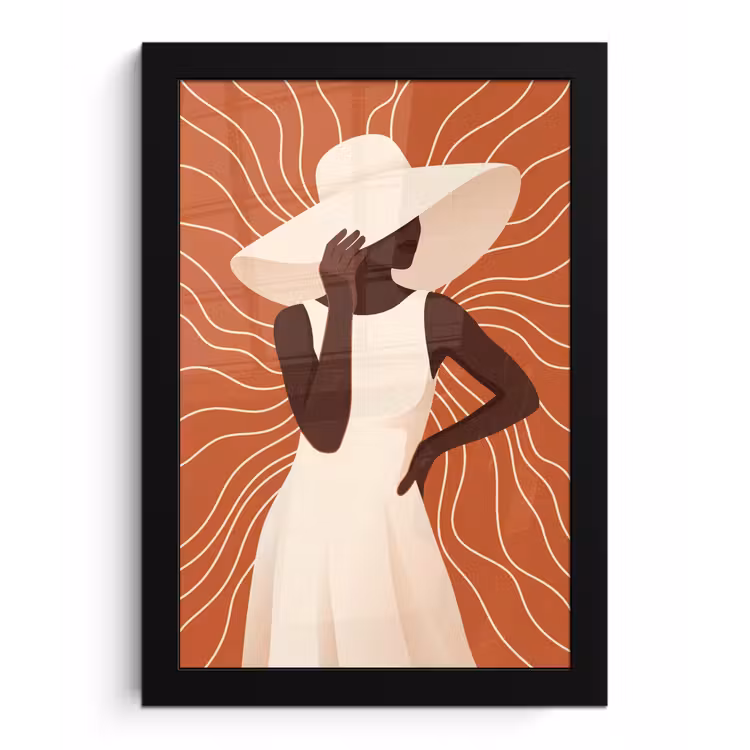 Vrouw - Hoed - Portret - Modern - Beige fotolijst zwart zonder passe partout klein -3d