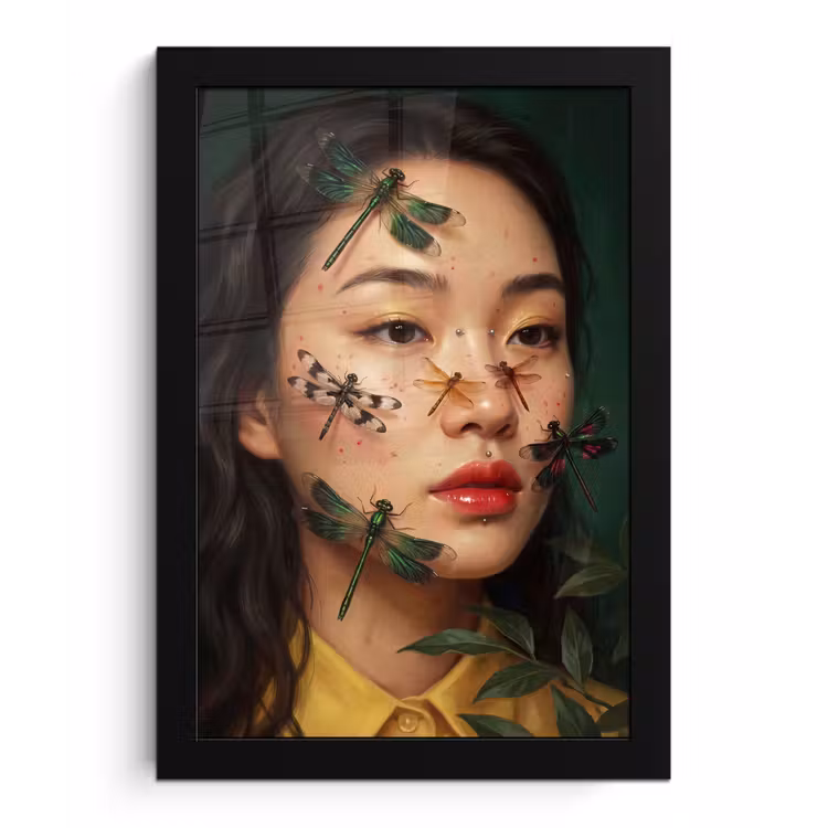 Vrouw - Insecten - Natuur - Portret - Groen fotolijst zwart zonder passe partout klein -3d