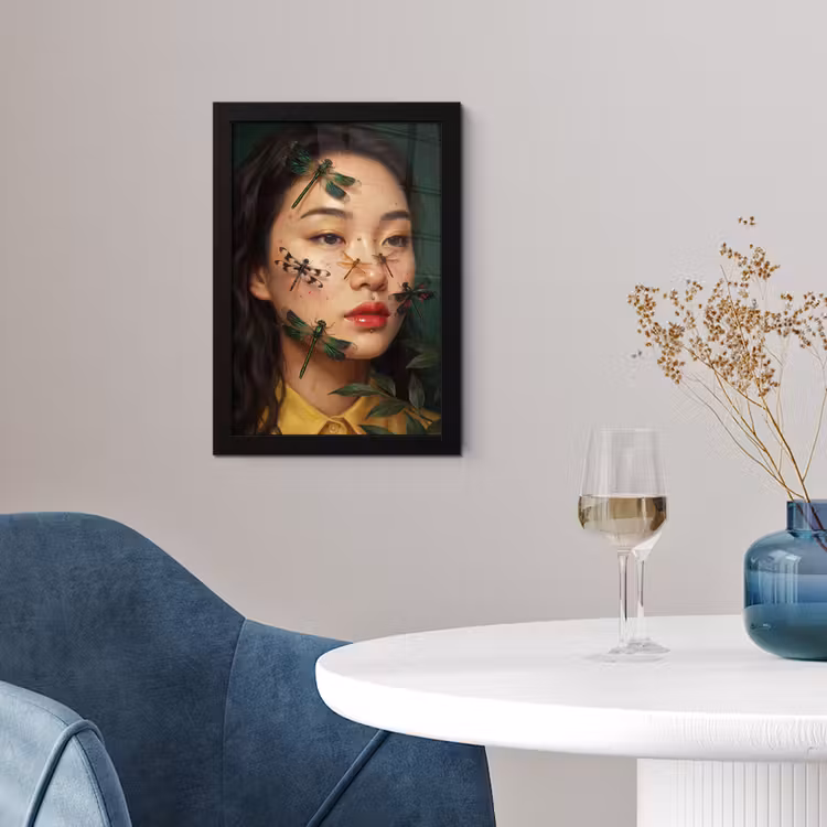 Vrouw - Insecten - Natuur - Portret - Groen fotolijst zwart zonder passe partout klein -sfeer4