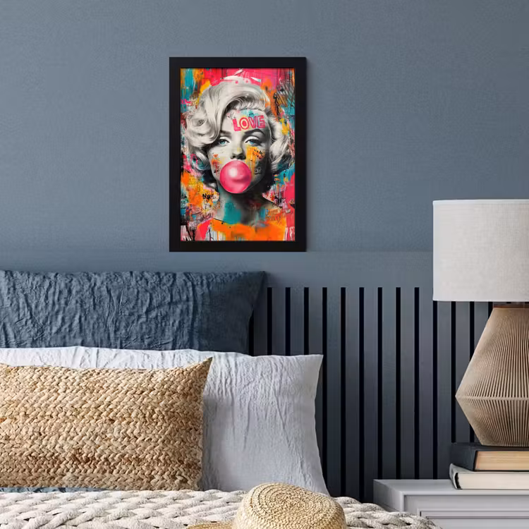 Vrouw - Kauwgom - Graffiti - Neonkleuren fotolijst zwart zonder passe partout klein -sfeer3