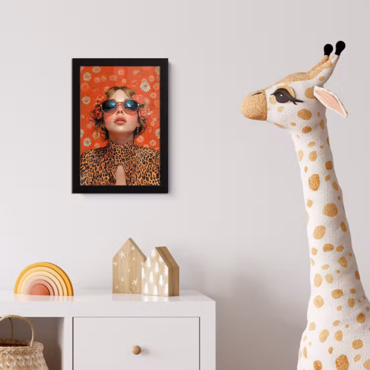Vrouw - Kleurrijk - Dierenprint - Bloemen fotolijst zwart zonder passe partout klein -usfeer4_kinderkamer